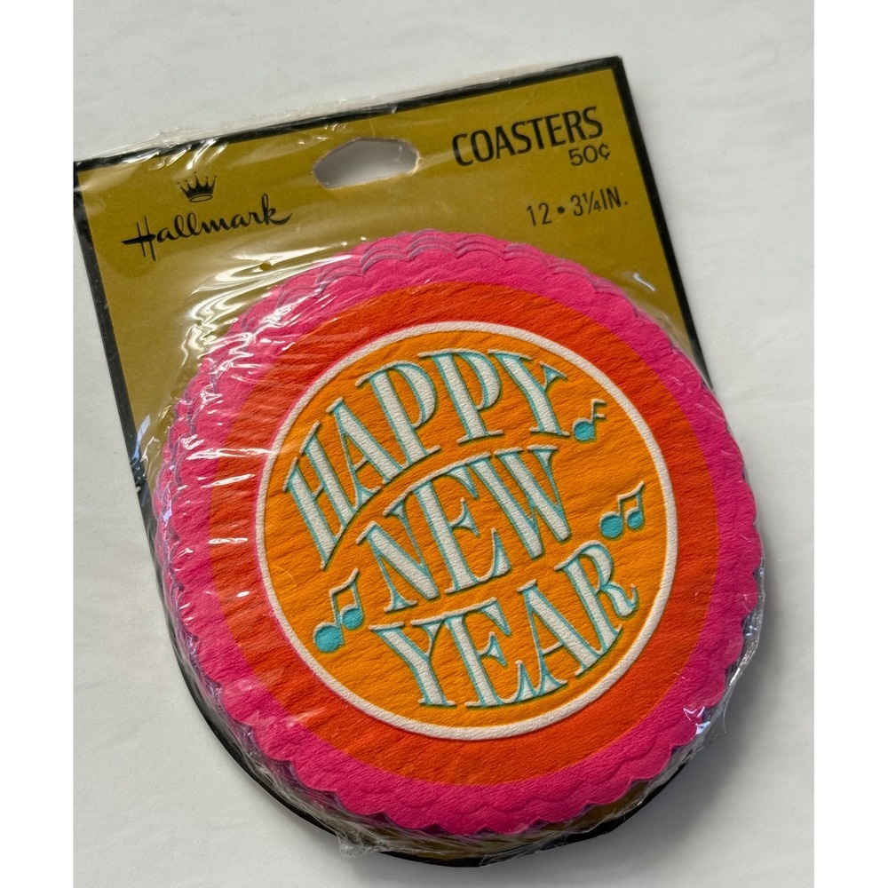Vintage Hallmark Happy New Year Coasters Set 12 Made USA Paper 3.75 Party Retro